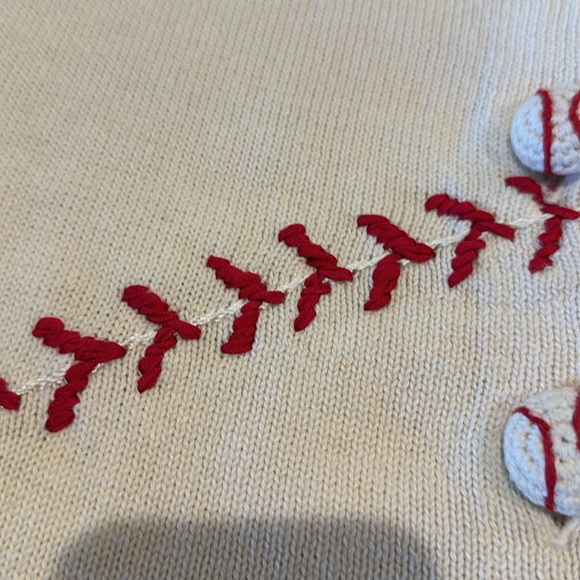 Michael Simon Vintage Sweater - 1999 Baseball - Ivory Red stitching  - sz S - Picture 6 of 6